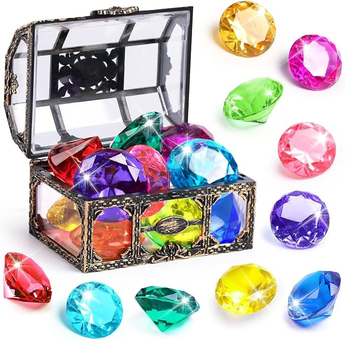 Diving Gem Pool Toy 10PCS DISHIO Big Colorful Diamond Diving Toy with Treasure Box Chest Pirate P... | Amazon (US)