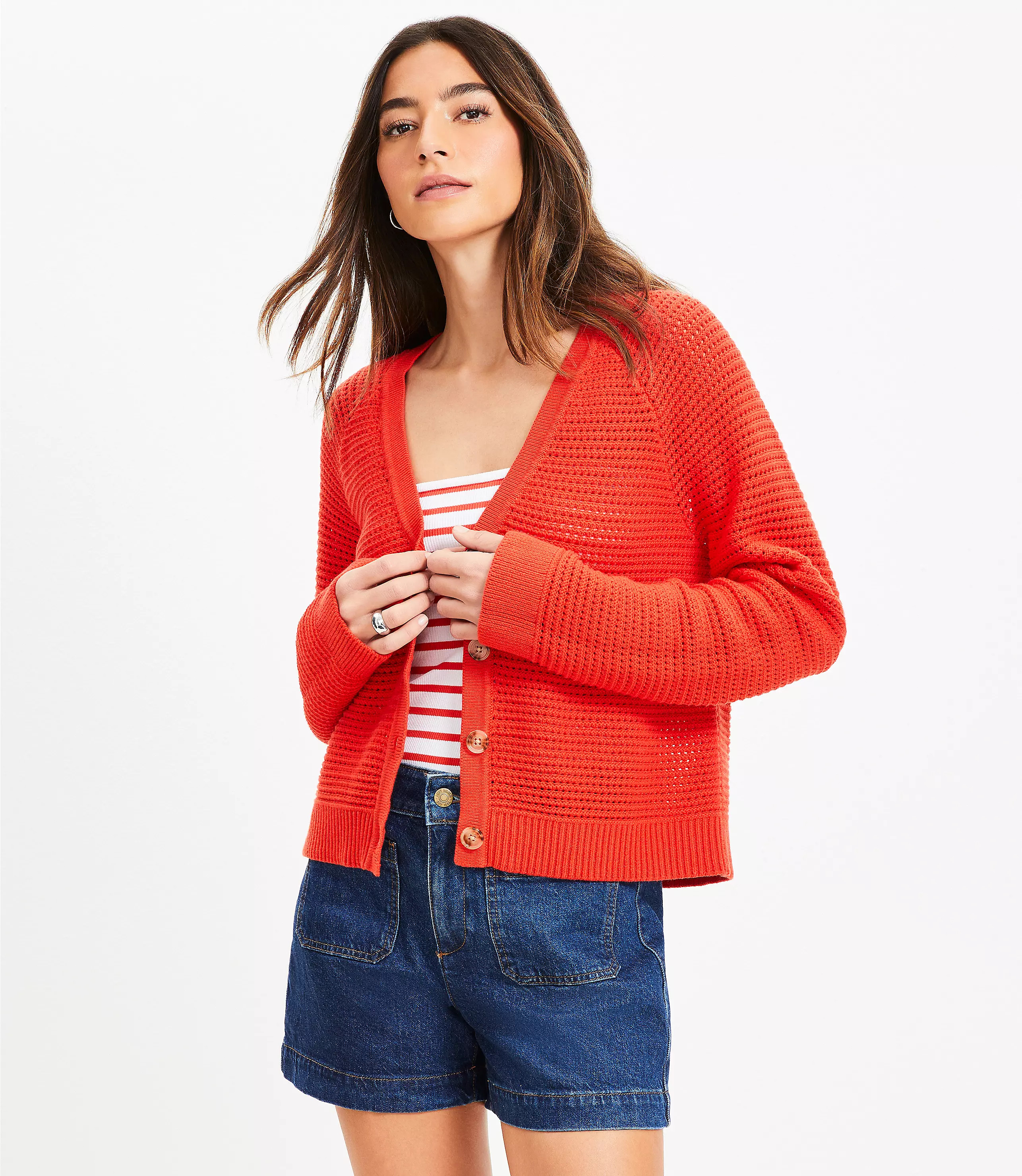 Stitchy V-Neck Cardigan | LOFT