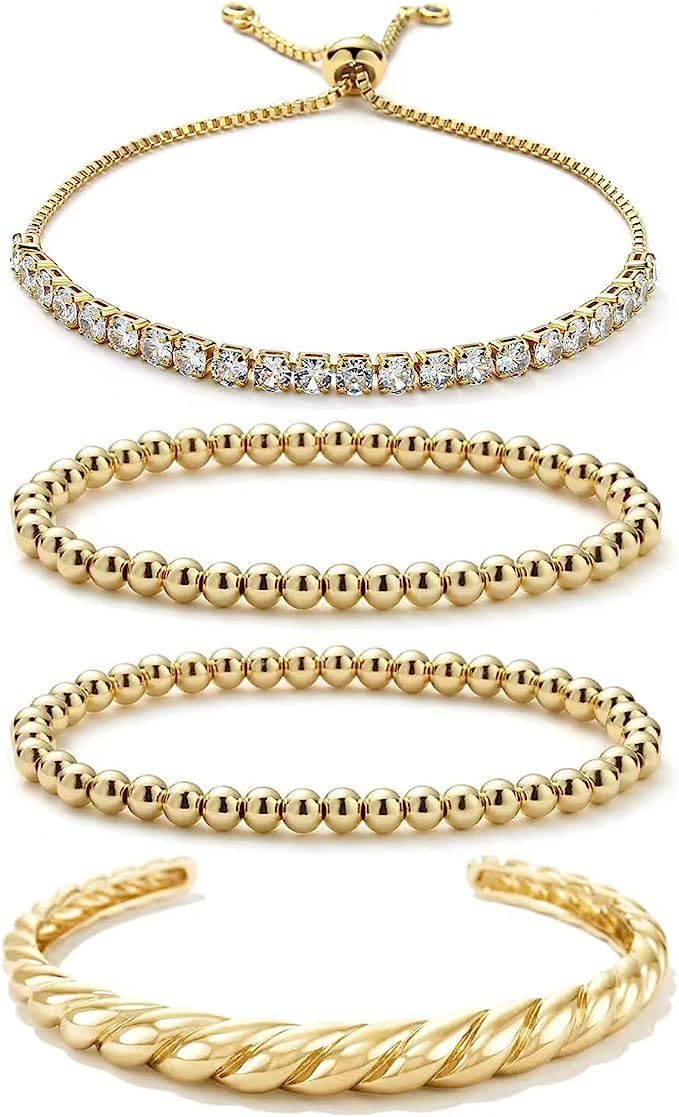 Starain Gold Beaded Bracelets for Women 18K Gold Plated Chain Link Stacking Bracelet Set Jewelry ... | Amazon (US)