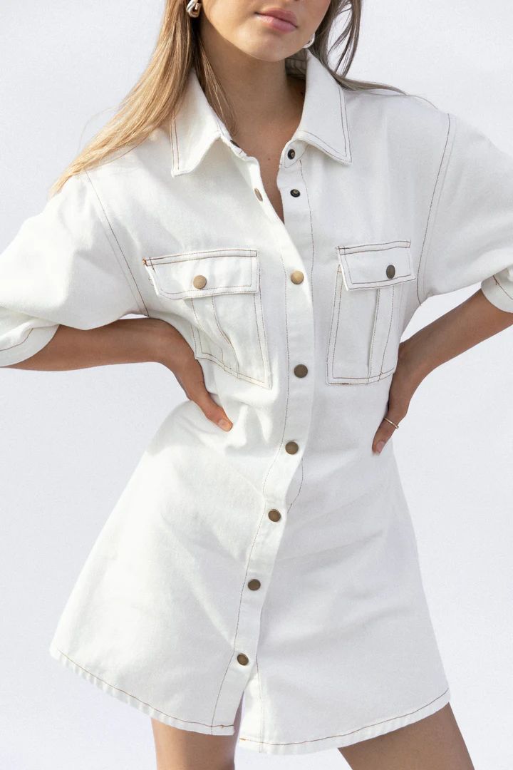 Hailey Denim Mini Dress - White Denim | Petal & Pup (US)