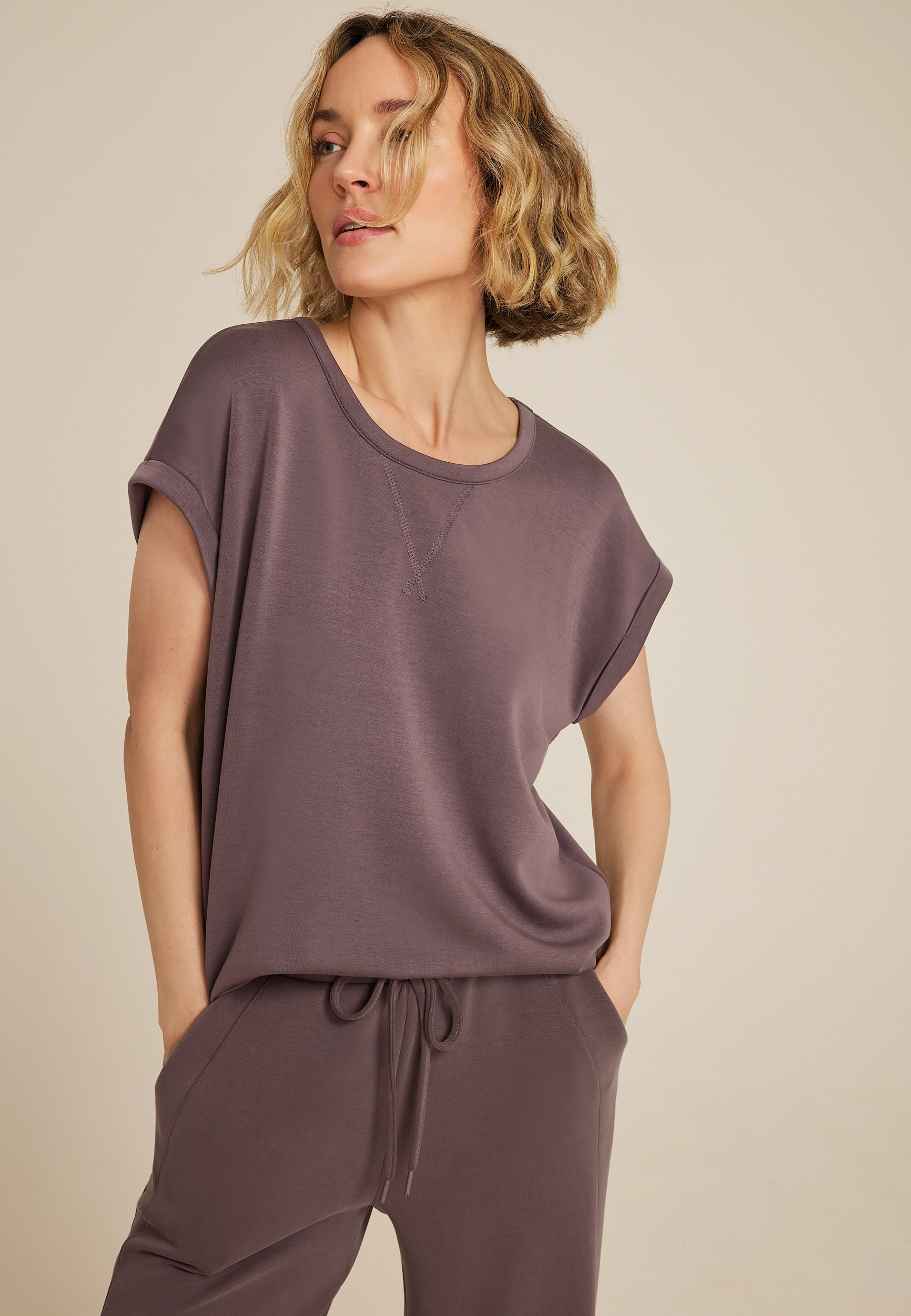 Maurices Women's Medium Size Cloud Scuba Knit Crew Neck Tee Purple | Maurices