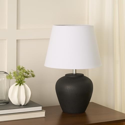 Nourison Home 20" Black Matte Ceramic Table Lamp with Fabric Shade, Bedside Nightstand Lamp for Bedroom, Living Room, Entryway | Amazon (US)