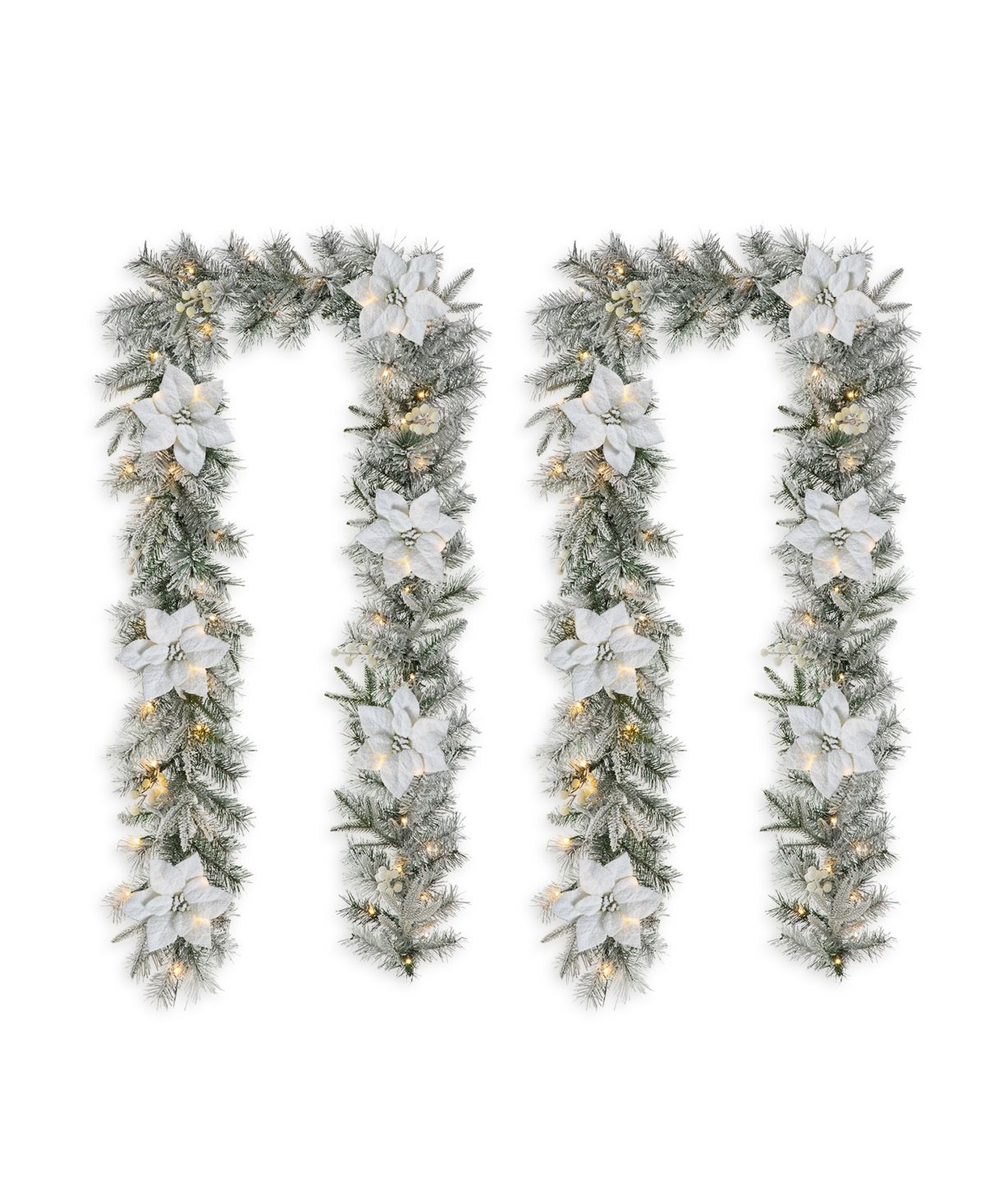 Glitzhome 9' Pre-Lit Snow Flocked Greenery Pine Poinsettia Christmas Garland with 50 Warm White Ligh | Macys (US)