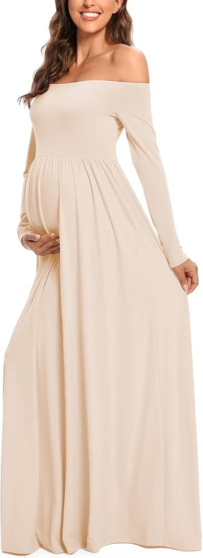 Glampunch Maternity Dress Off Shoulder Short&Long Sleeve Maxi Pregnancy Dress for Photoshoot Baby... | Amazon (US)