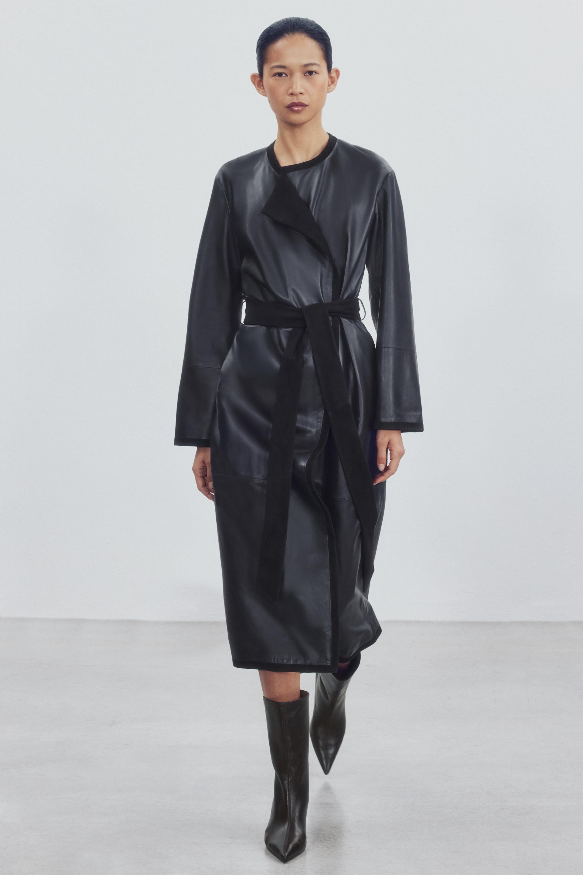 Zara - Zw Collection 100% Leather Combined Coat - Black - L - Woman | Zara US