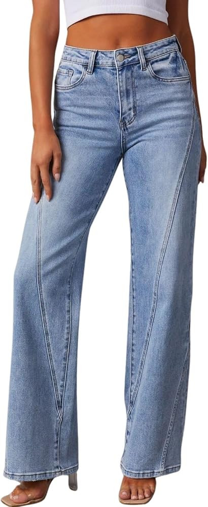 Women's Wide Leg Jeans High Waisted Stretchy Denim Pants 2025 Casual Loose Baggy Long Seamed Trou... | Amazon (US)