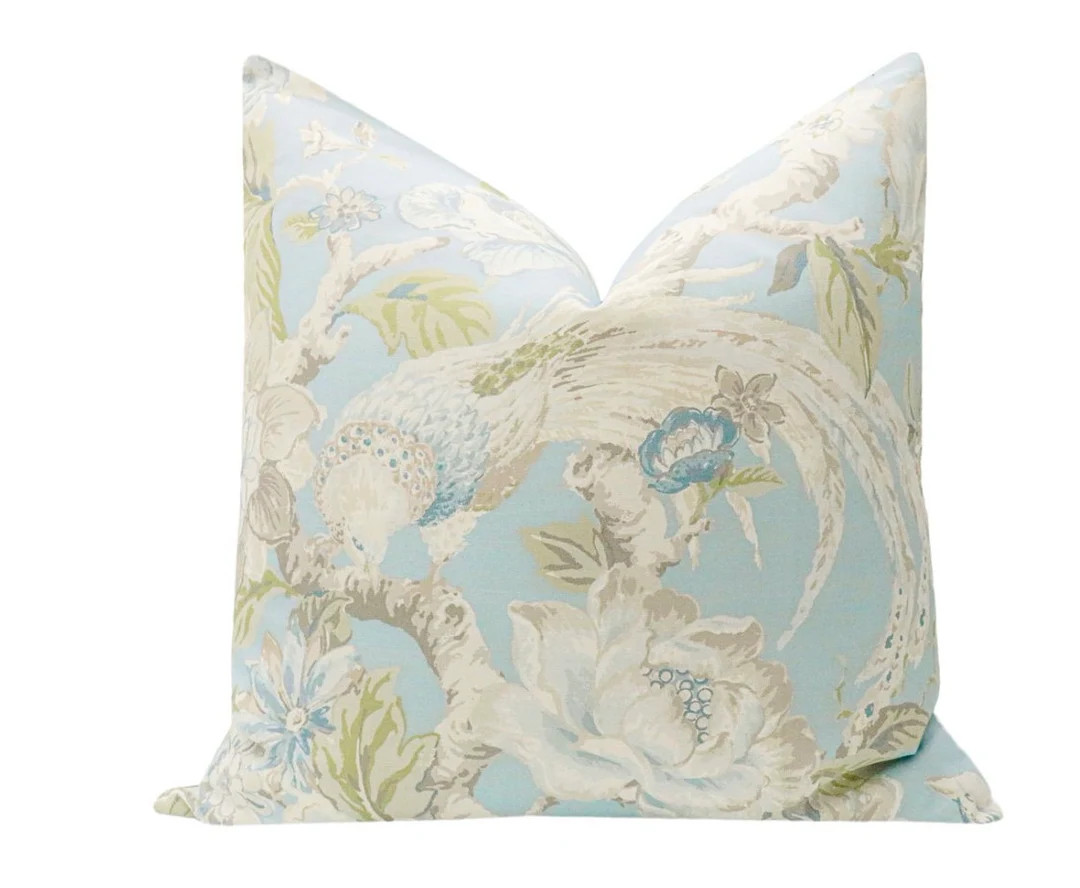 Floral Aviary Print // Hydrangea Blue Pillow COVER ONLY  - Etsy | Etsy (US)