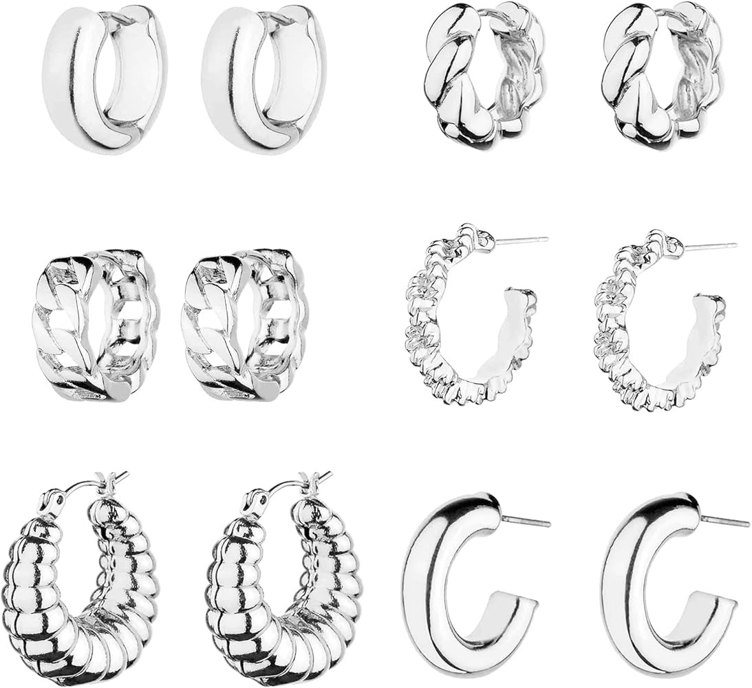 Wgoud Chunky Hoop Earrings Set 14K Gold Hoop Earrings for Women Hypoallergenic, Thick Hoops Earri... | Amazon (US)