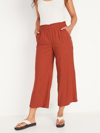 High-Waisted Lettuce-Edge Linen-Blend Culotte Pants for Women | Old Navy (US)