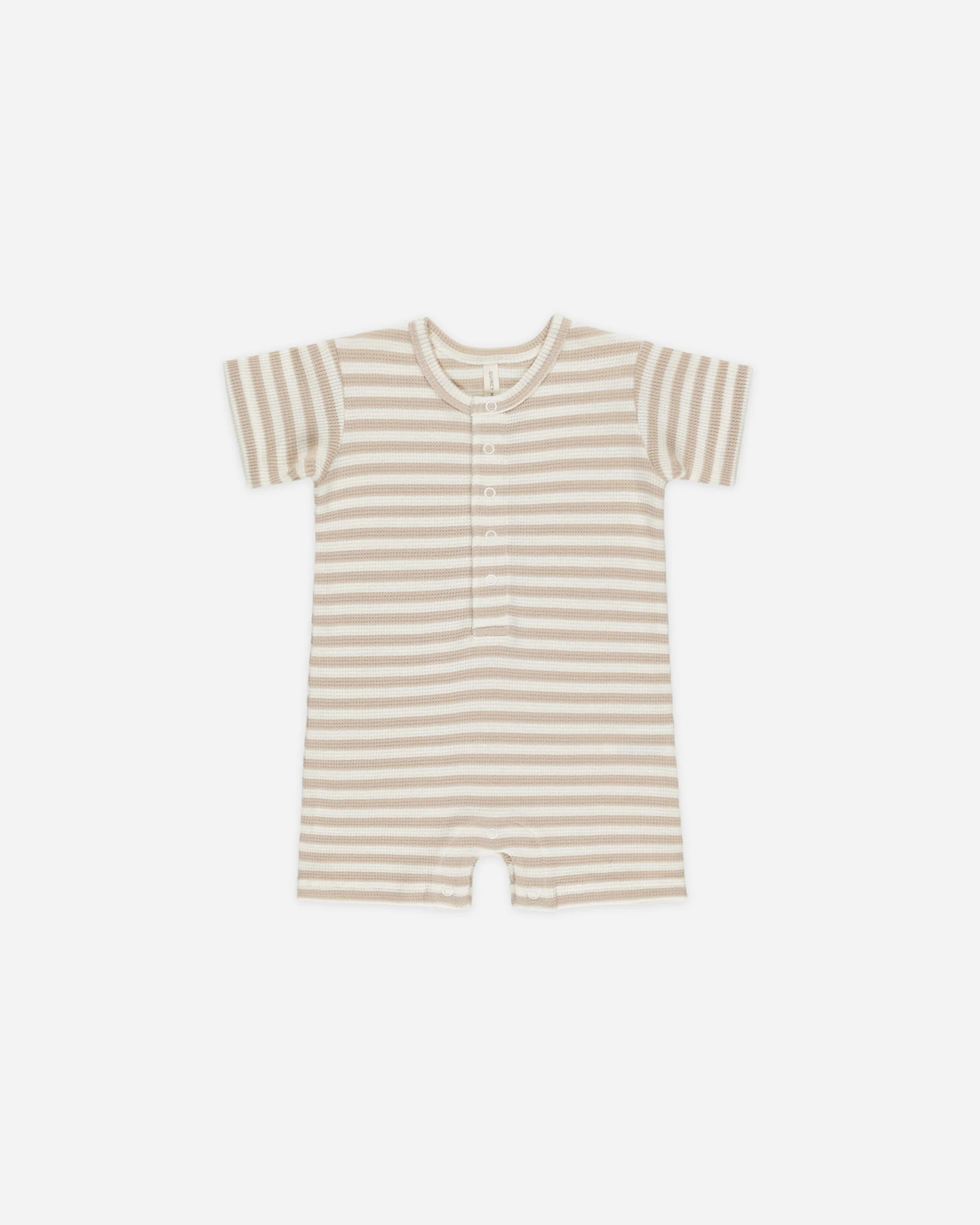 Waffle Snap Romper || Oat Stripe | Rylee + Cru