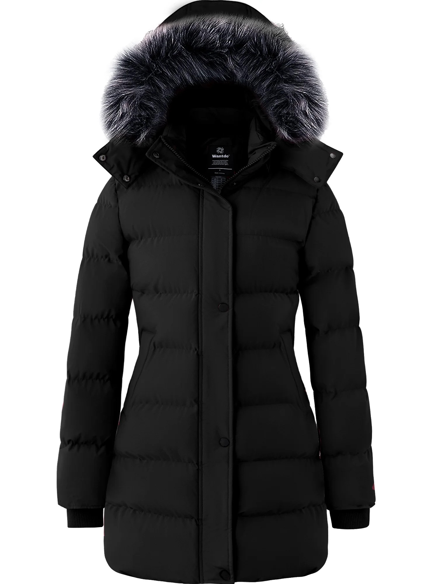 Wantdo Women's Recycled Thicken Winter Coat Waterproof Winter Jacket Long Winter Snow Jacket Blac... | Walmart (US)