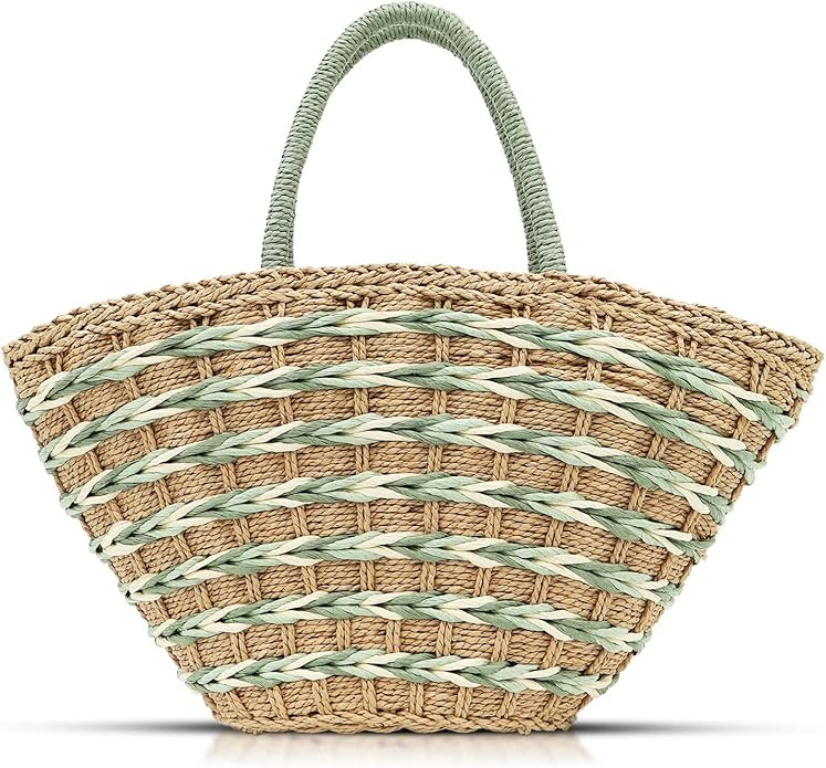 Straw Bag, Tote Bag for Women, Bohemian Hand Woven Beach Bag, Large Capacity Straw Tote Bag Trave... | Amazon (US)