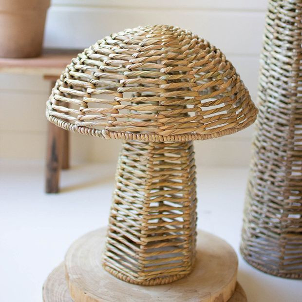Decorative Woven Seagrass Mushroom Figures Set of 2 | Antique Farm House