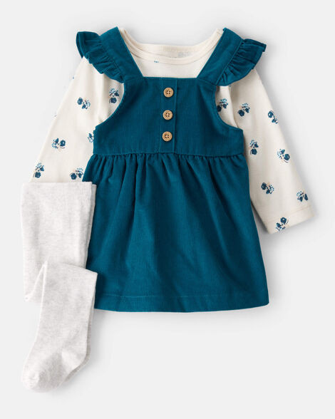 Baby Girl 3-Piece Corduroy Long-Sleeve Dress Set - Blue | Carter's Inc