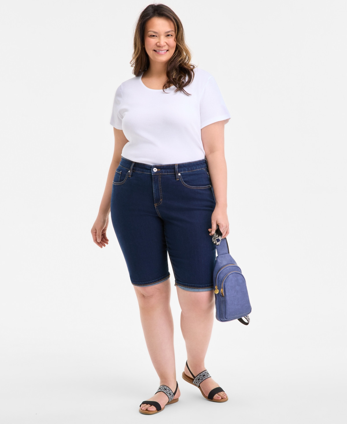 Style & Co Plus Size Mid-Rise Roll-Cuff Bermuda Denim Shorts, Exclusively at Macy's - Dark Wash | Macy's