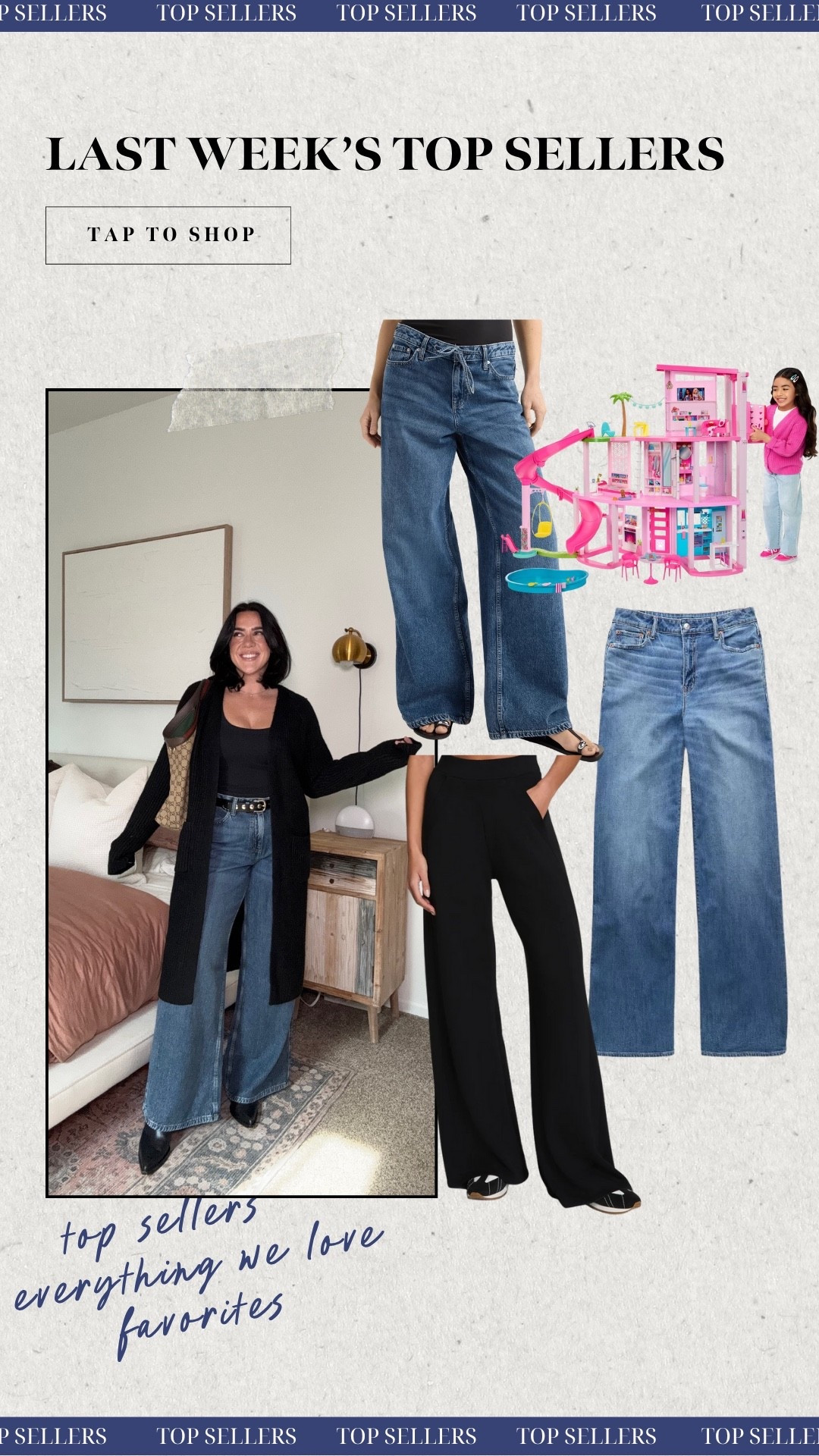 Last weeks top sellers! Everything you loved last week, including the top 3 selling pants for the past few weeks! Spanx wide leg pants with pockets, under $20 drawstring Walmart jeans, & American Eagle dreamy drape stretchiest jeans! Barbie Dream house on major sale ends today - Lowest I've seen I got for Mila! Target circle coupon stacks too! 

#LTKStyleTip #LTKSaleAlert #LTKSeasonal