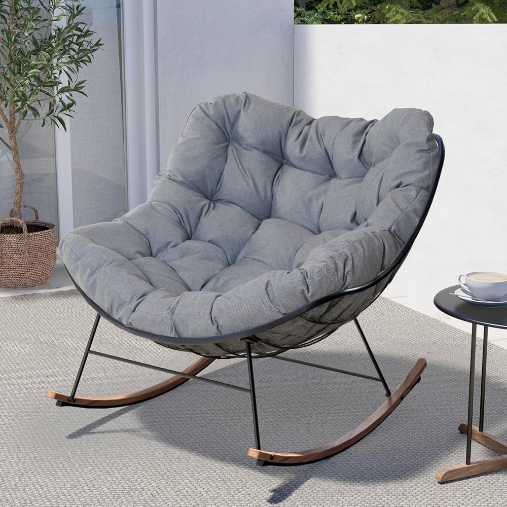 Grand patio Rocking Chair Outdoor, E-coated Papasan Rocking Chair with Cushion, Outdoor Rocker Re... | Amazon (US)