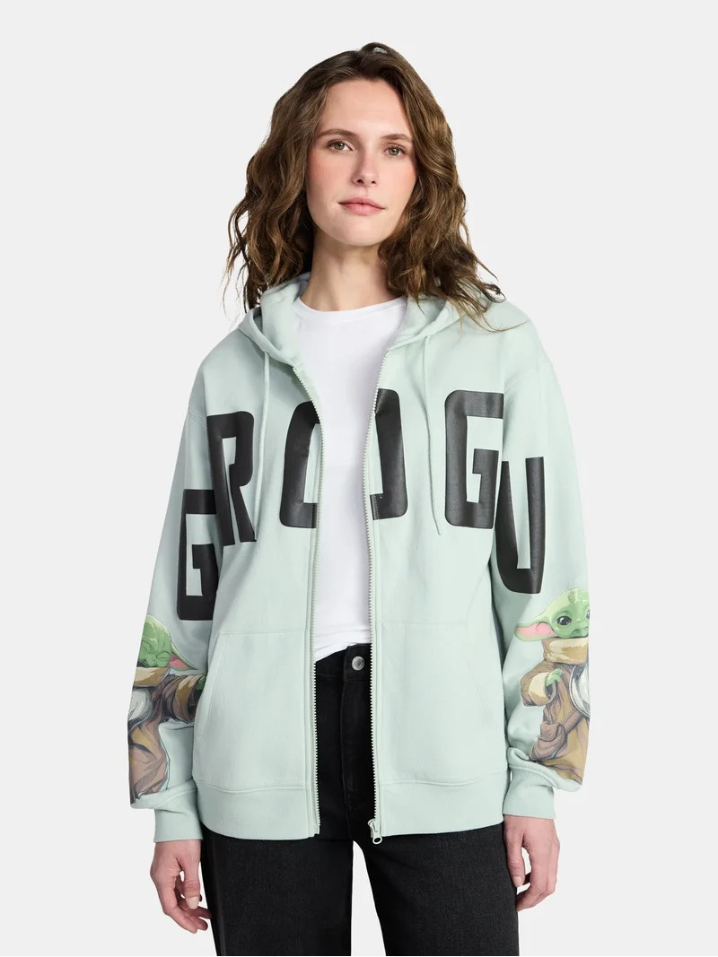 The Mandalorian Women's Grogu Graphic Zip-Up Hoodie with Long Sleeves, Sizes XXS-XXL | Walmart (US)