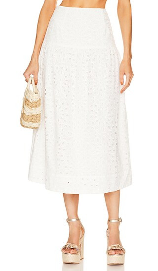 Karina Grimaldi Devi Eyelet Skirt in White. - size S (also in L, M, XS) | Revolve Clothing (Global)