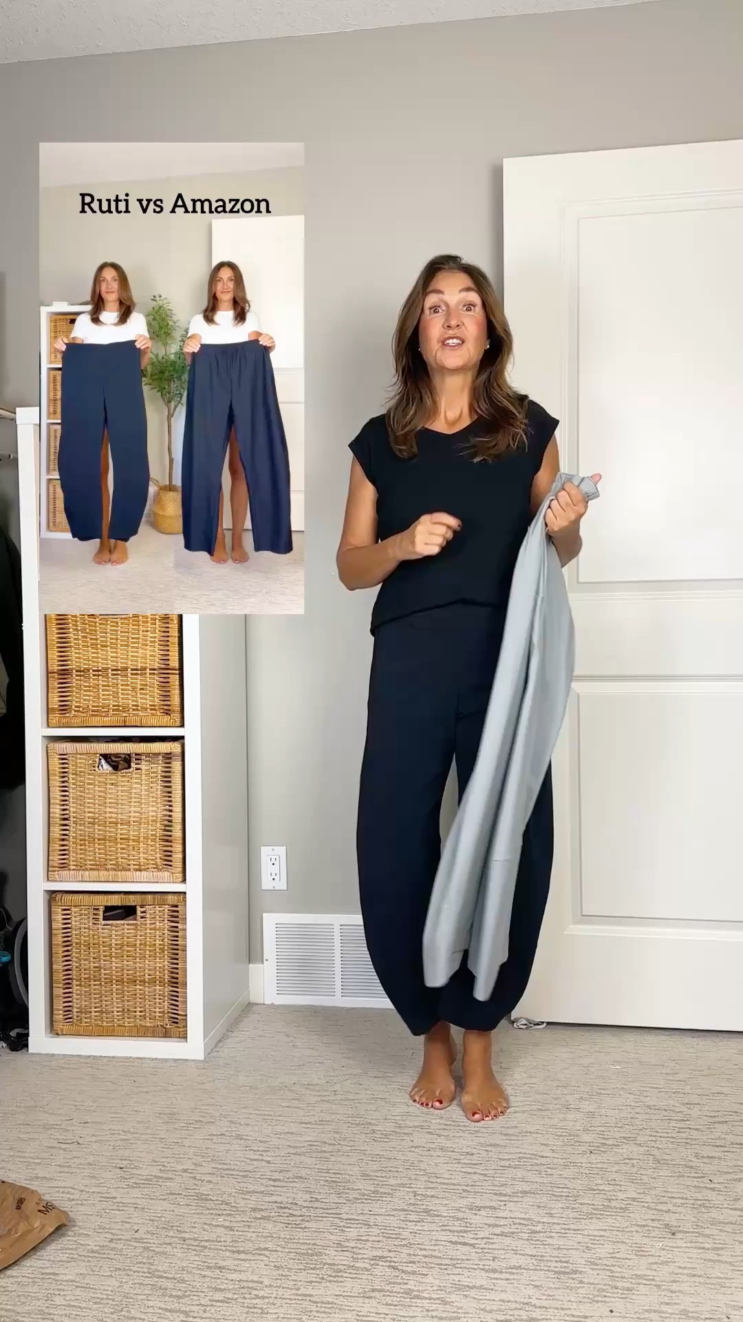 Amazon pants that are super similar to the Ruti barrel pants! Fabric composition and feel is the same and the stitching and details too. The Amazon pair are bigger, the rise is longer, inseam is longer and they are wider too, that could be cause I sized up to M (my Ruti pants are a size 6 so I thought M would be similar).
Several color options available.
Also linked my Ruti pants and v neck tee, I’m wearing my usual size S

#LTKover50style #LTKcanada #LTKstyletip