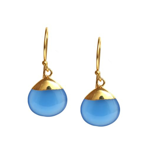 Gempires Blue Onyx Teardrop Dangling Earrings for Women, 14k Gold Electroplated Pear Crystal Earrings with Gold Plated Hooks, Dangle Drop Earring, Lightweight Gemstone Jewelry | Amazon (US)