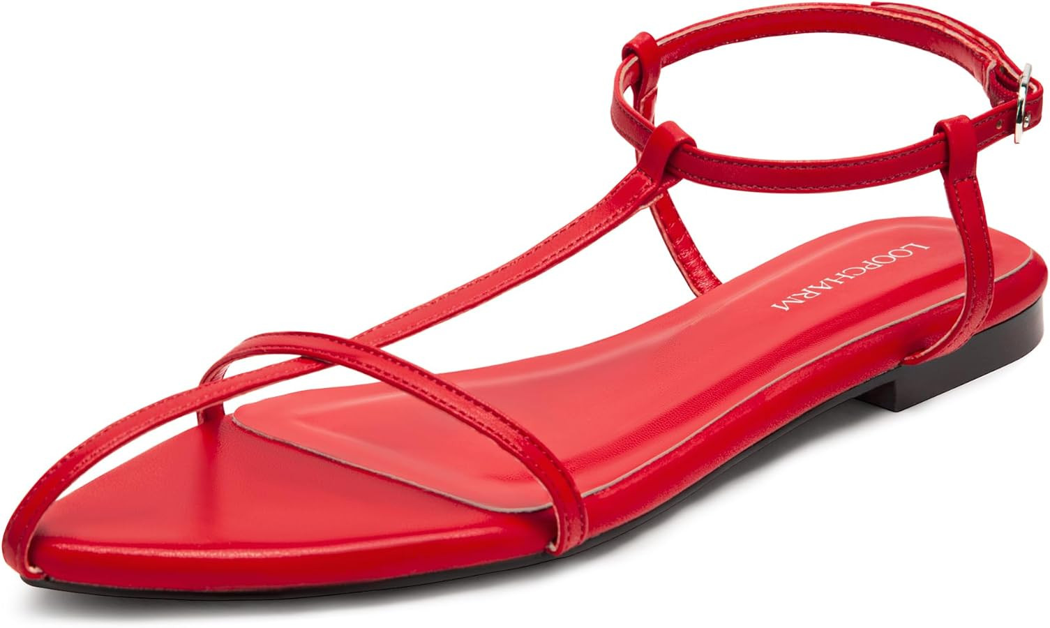 Women's Flat Sandals Pointed Open Toe T-Strap Comfortable Gladiator Summer Slide Strappy Sandals | Amazon (US)