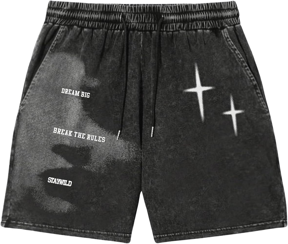 VIPWOLF Men's Graphic Shorts Drawstring Waist Figue Print Vintage Denim Shorts Streetwear Jorts | Amazon (US)