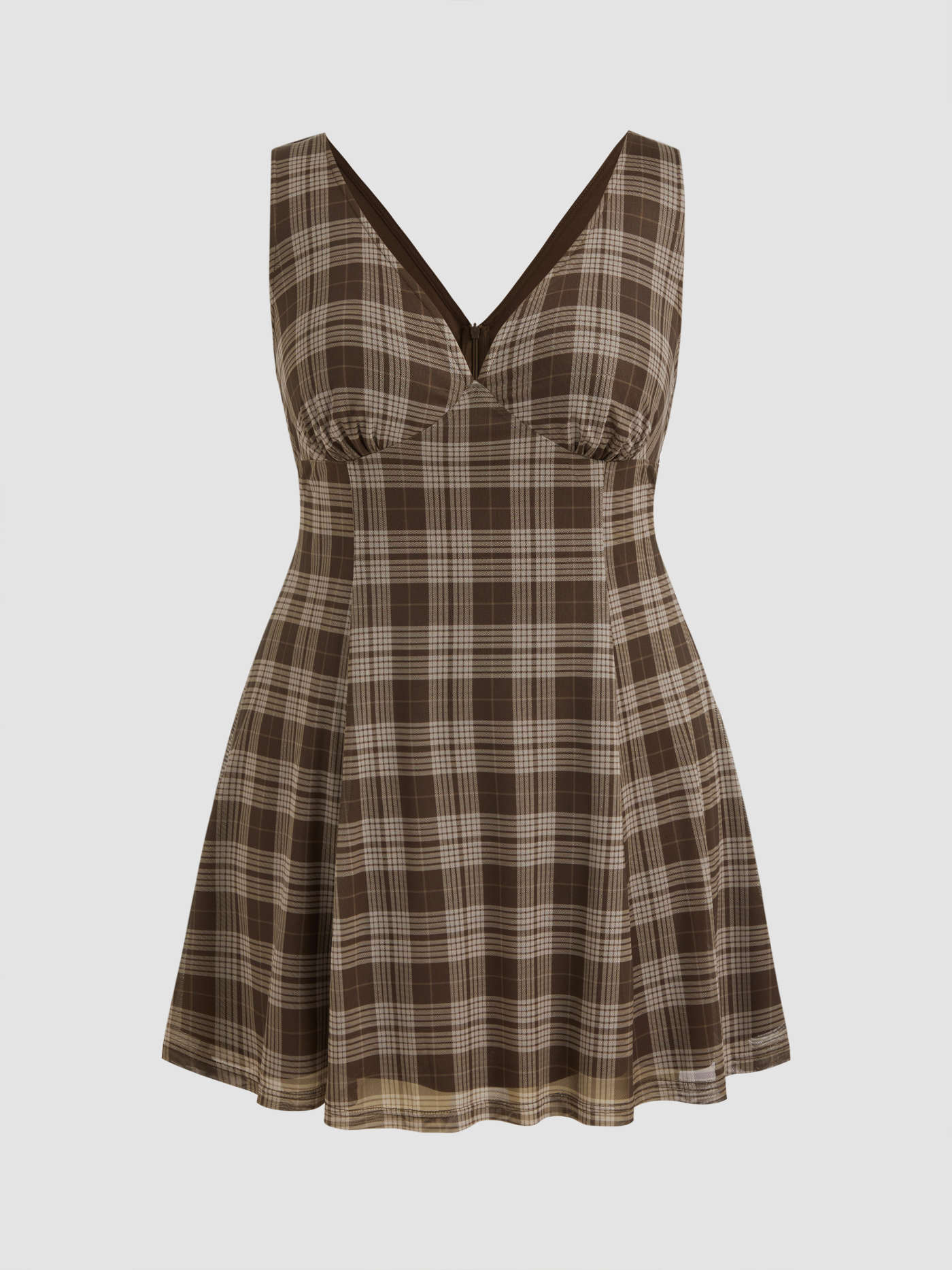 Woven V-neck Check Mini Dress Curve & Plus For School | Cider
