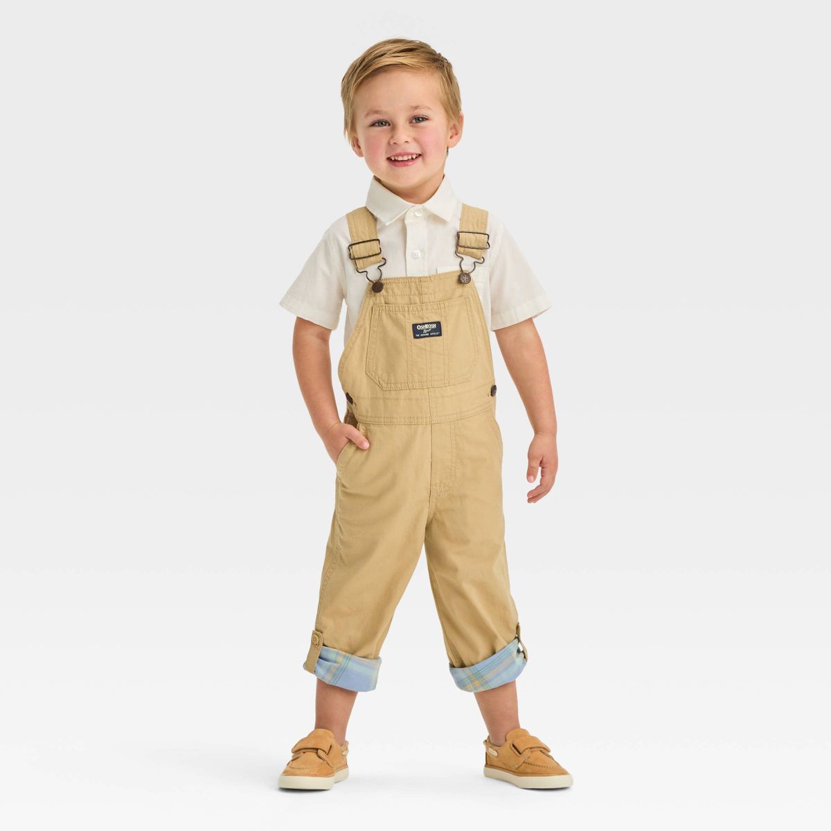 OshKosh B'gosh Toddler Boys' Plaid Lined Overalls - Khaki | Target