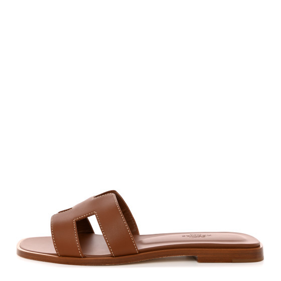 Hermes Box Calfskin Oran Sandals 37 Gold | FASHIONPHILE (US)