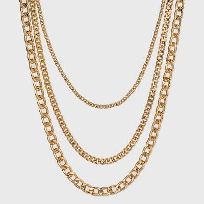 16&#34; Layered Curb Chain Necklace - A New Day&#8482; Gold | Target