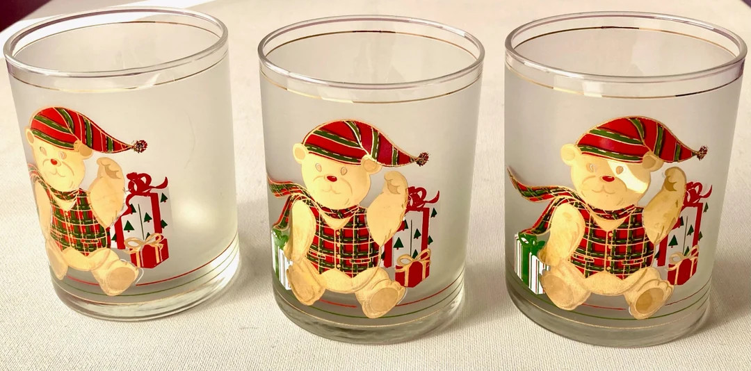 Culver Lowball Rocks Cocktail Glasses Yule Bear Vintage Christmas 22kt Gold Gilded Set of 3 Glass... | Etsy (US)