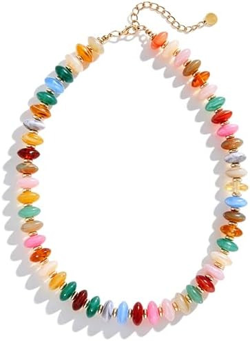 Chunky Colorful Beaded Necklaces for Women Big Bead Boho Choker Necklace Trendy Heart Statement N... | Amazon (US)