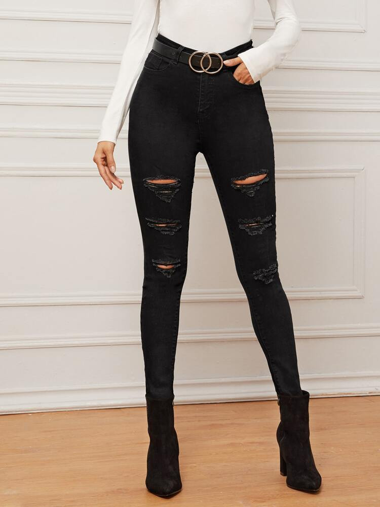 High Waisted Ripped Skinny Jeans Without Belt | SHEIN