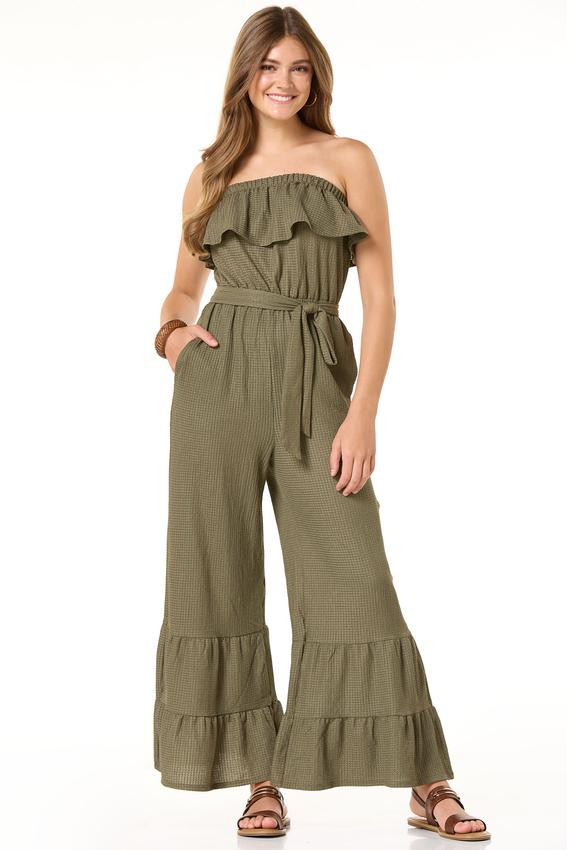 Petite Flounced Tie Waist Jumpsuit | Cato Fashions