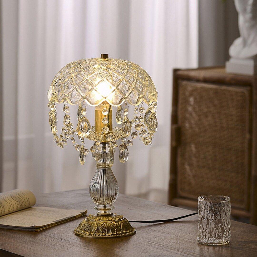 Vintage Baroque Relief Tassel Crystal Brass Table Lamp - Etsy | Etsy (US)