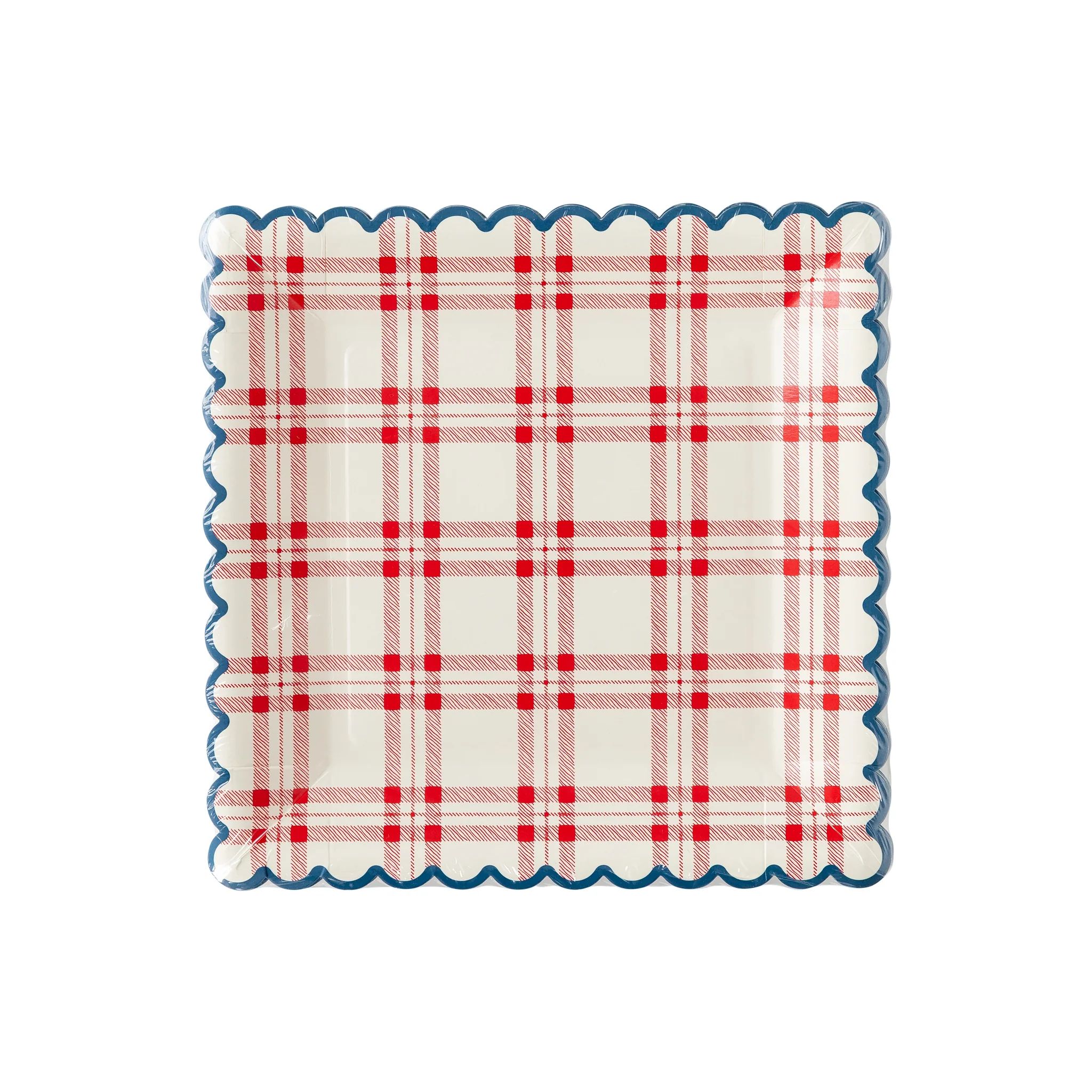 Square Plaid Scallop Paper Plate | My Mind's Eye