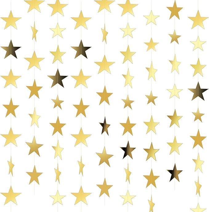 Spakon 65 Feet Glitter Star Paper Garland Banner Hanging Decoration Gold Star Garland Double Side... | Amazon (US)