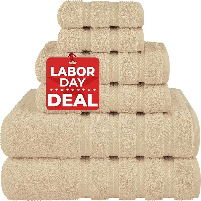 American Soft Linen Luxury 6 Piece Towel Set, 2 Bath Towels 2 Hand Towels 2 Washcloths, 100% Cott... | Amazon (US)