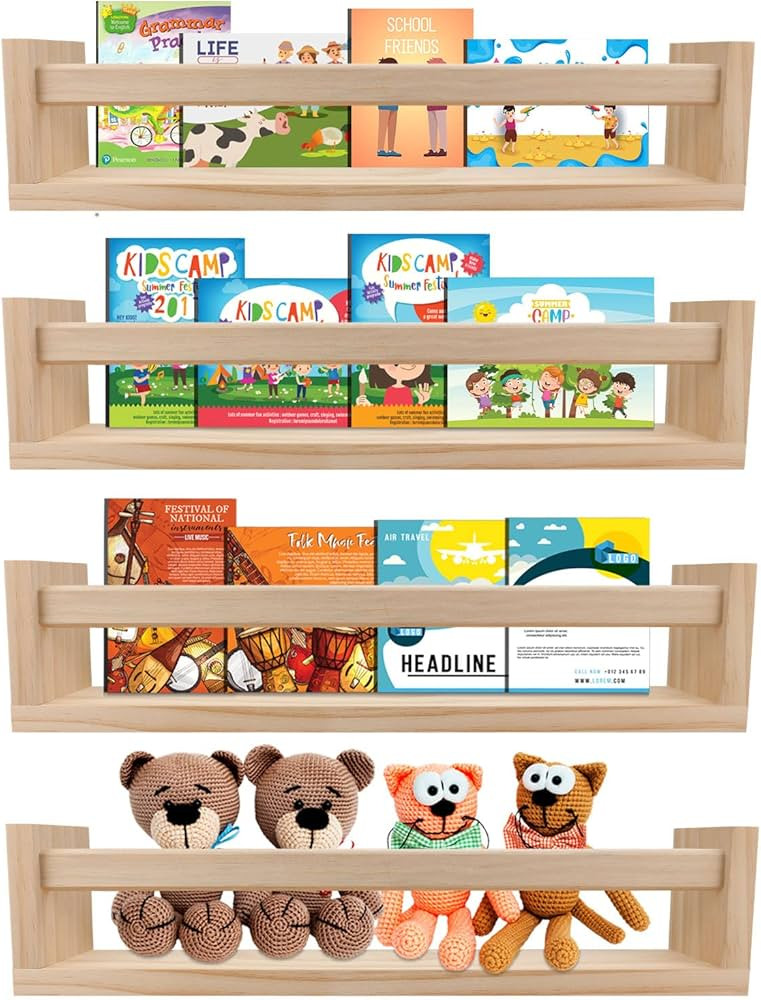 Nursery Book Shelves Set of 4,Wood Floating Nursery Shelves for Wall,Wall Bookshelves for Kids，... | Amazon (US)
