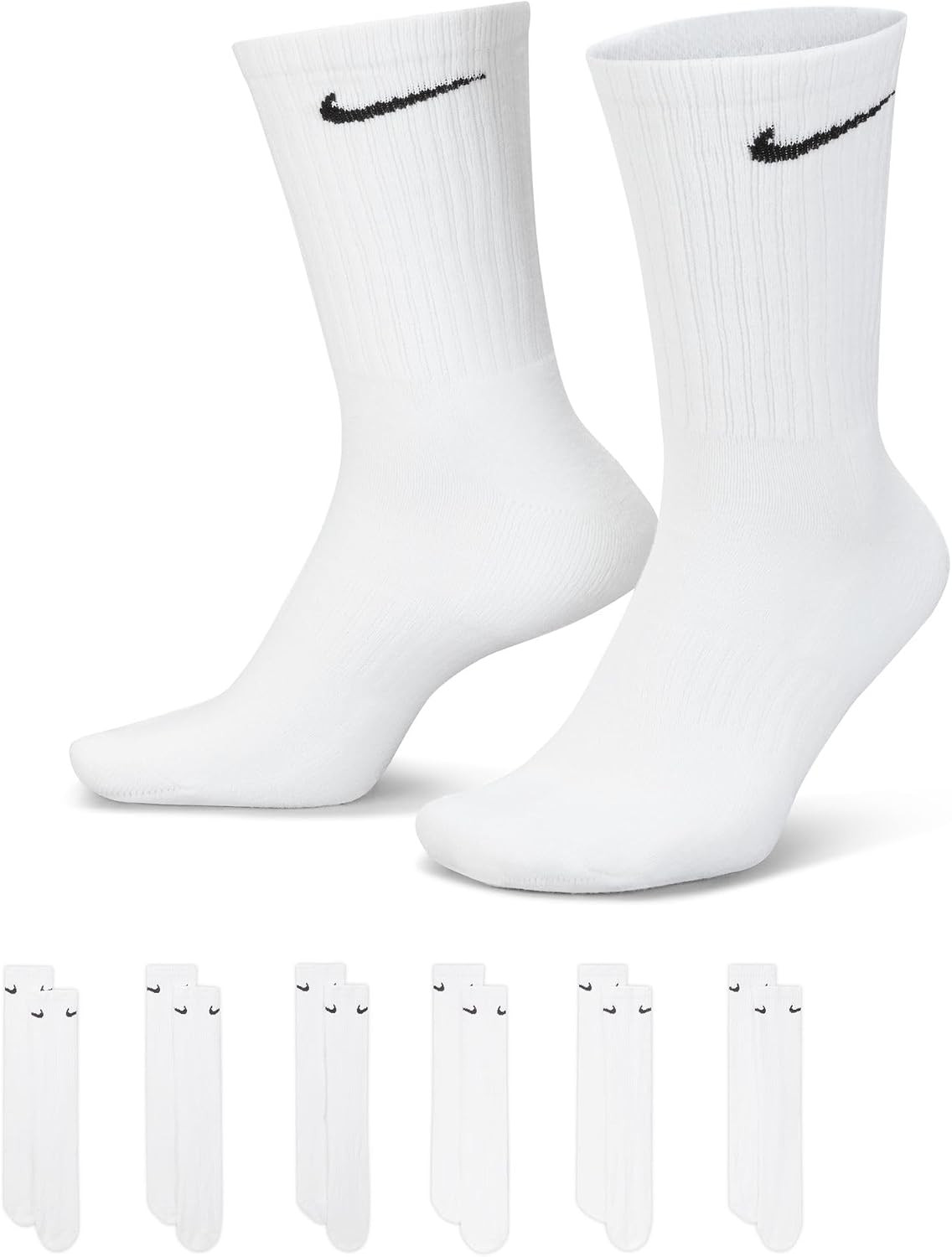 Nike Everyday Cushion Crew Socks, Unisex , White/Black, M (Pack of 6 Pairs of Socks) | Amazon (US)