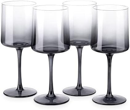 Navaris Gray Square Wine Glasses (Set of 4) - Smoke Color Wine Glasses with Stems - Glassware wit... | Amazon (US)