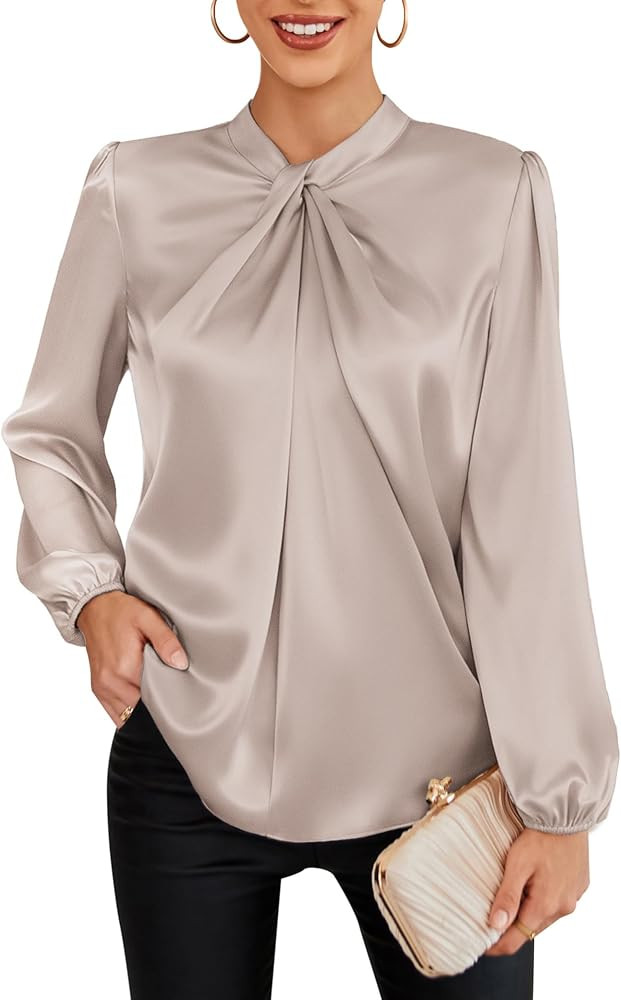 GRACE KARIN Women Business Casual Long Sleeve Satin Blouse | Amazon (US)