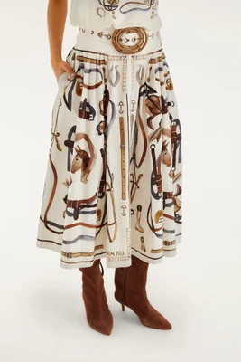 Off-White Equestrian Scarf Belted Midi Skirt | FarmRio (US)
