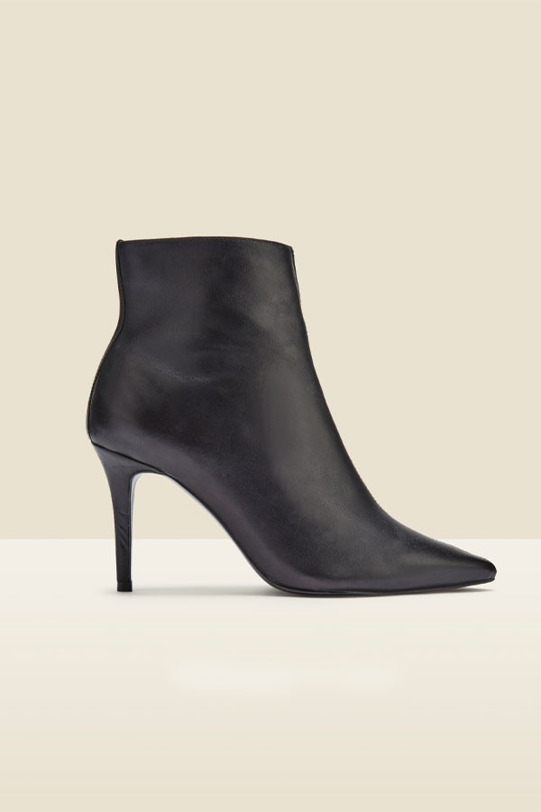 Mila Black Leather Stiletto Heel Ankle Boot | Sosandar
