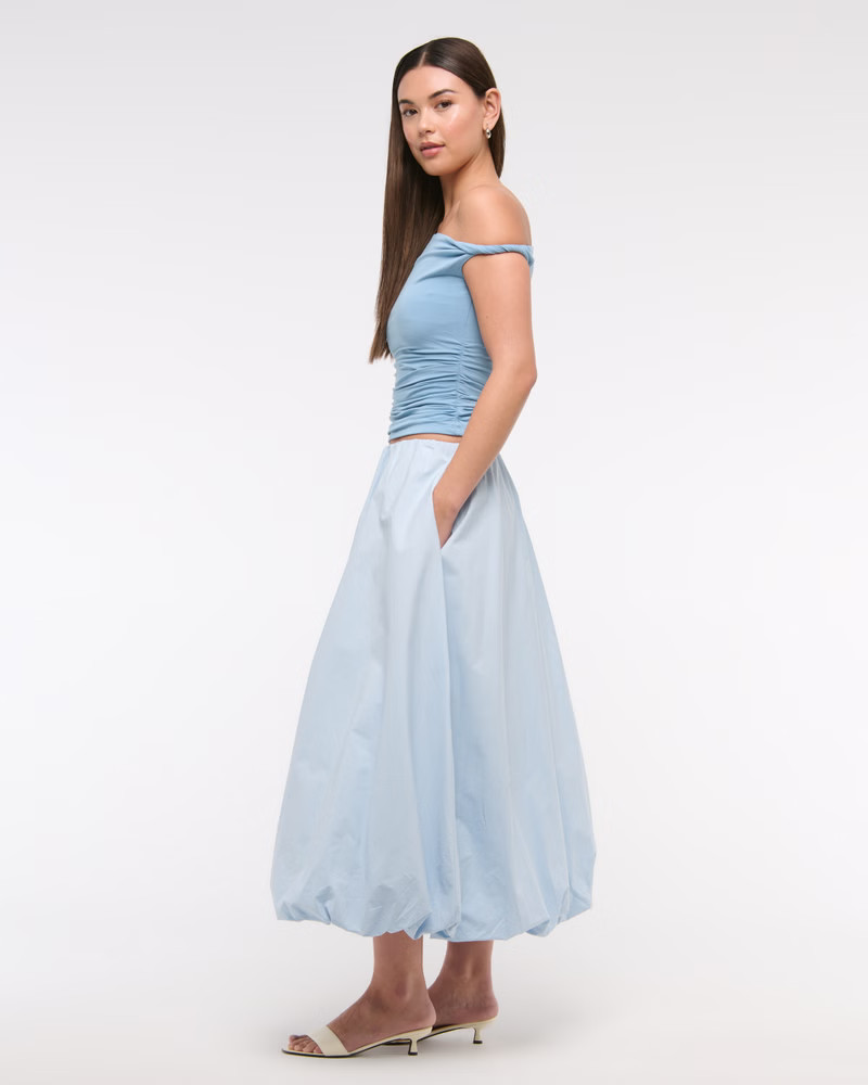 Mid Rise Bubble Hem Maxi Skirt | Abercrombie & Fitch (US)