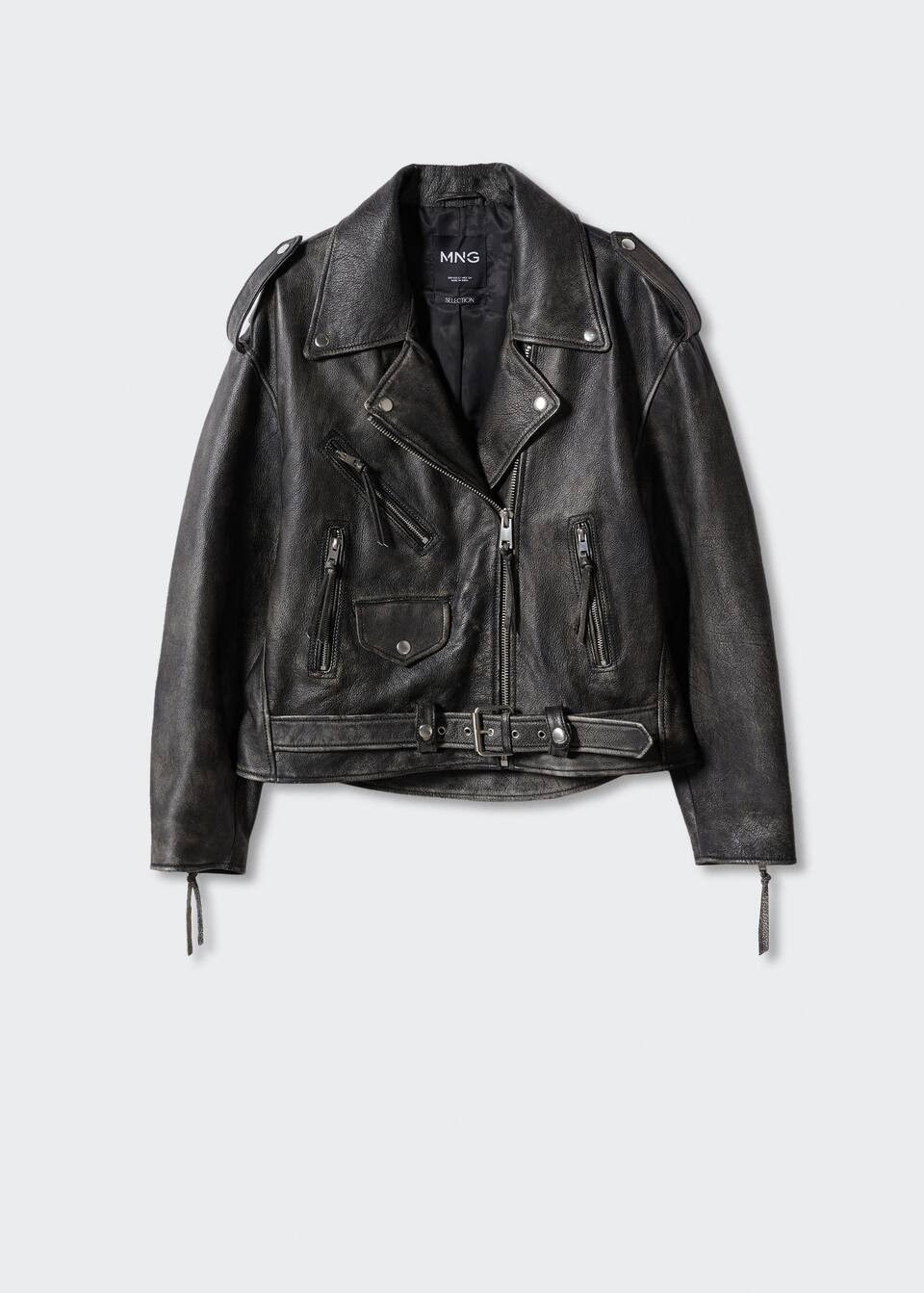 Leather biker oversize jacket -  Women | Mango USA | MANGO (US)