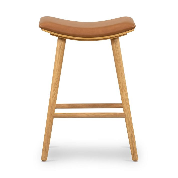 Oak Wood Leather Saddle Bar & Counter Stools | West Elm (US)