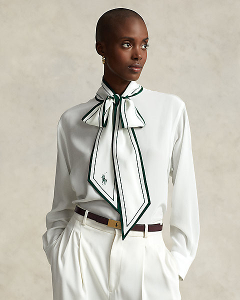 Camisa de seda de morera con lazo para Women | Ralph Lauren® ES | Ralph Lauren (ES & PT)