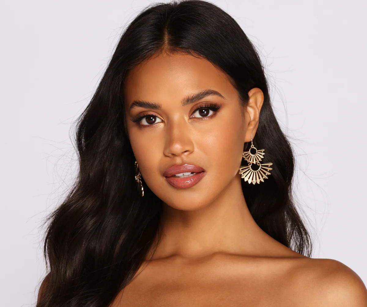 Double Glamour Metal Fan Earrings | Windsor Stores
